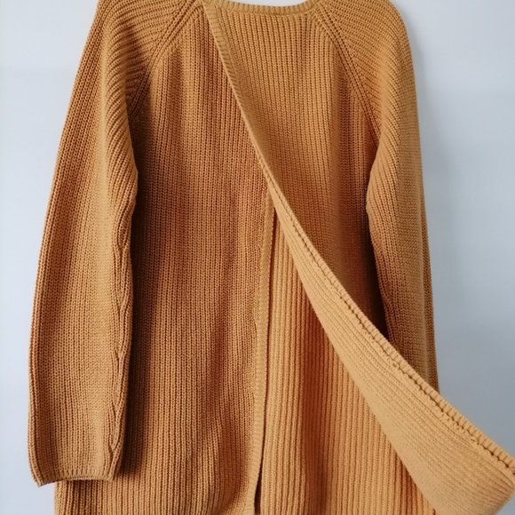 525 America Womens Yellow Crewneck Back Slit Chunky Knit Sweater Size L - Picture 5 of 8